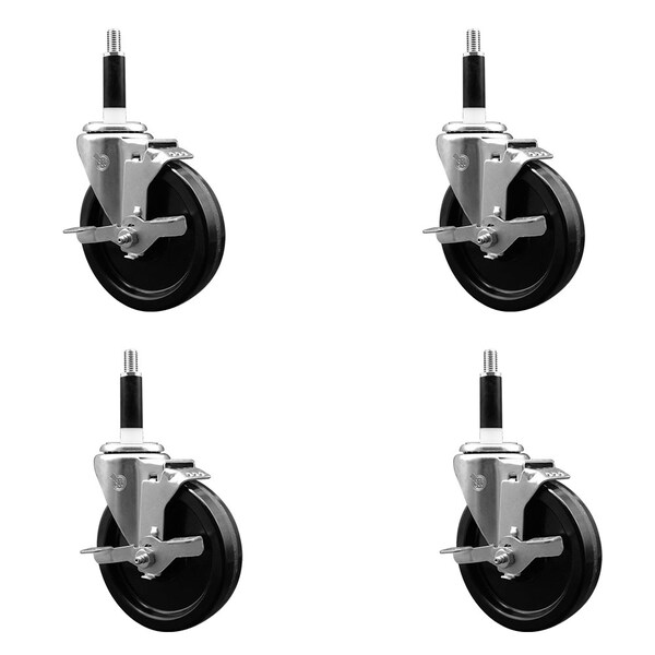 5'' Phenolic Swivel 7/8'' Expanding Stem Caster Set with Brake, 4PK